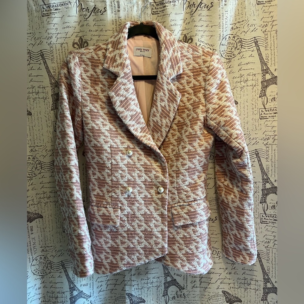 NWOT PWR WMN The "What? Like it's Hard" Pink Houndstooth Blazer XS